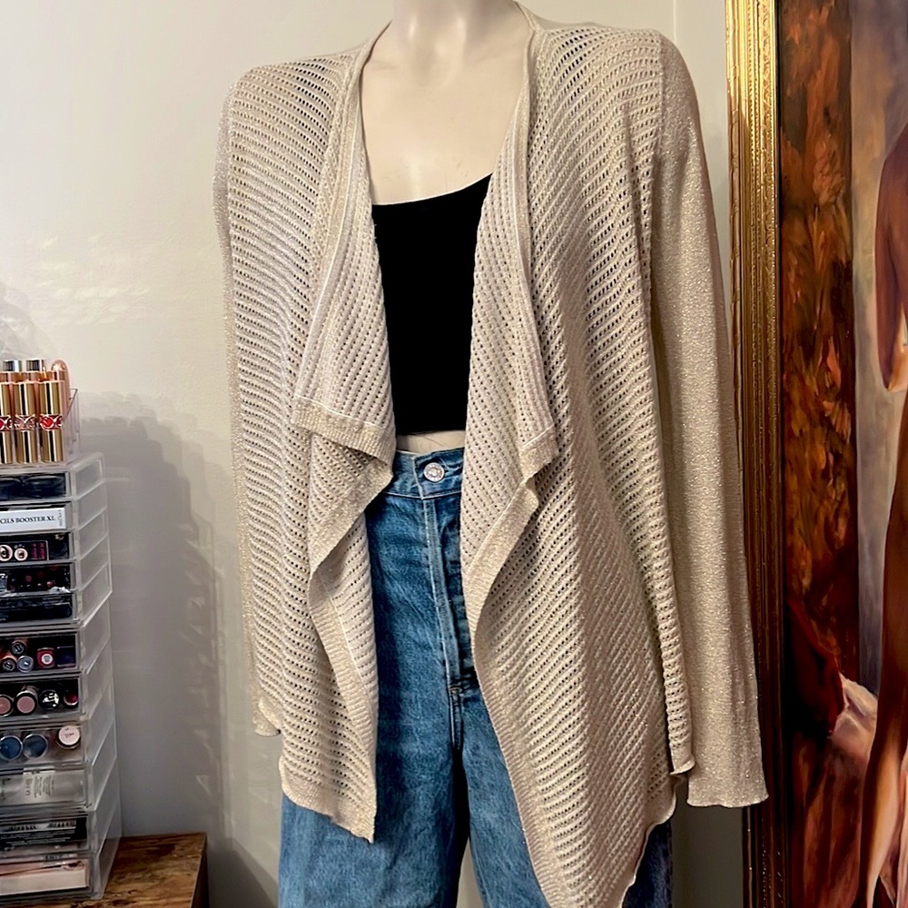 Cache Metallic Champagne Cardigan Sweater (XS/S)
